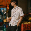 Men's White Floral Slub Cotton Short Sleeve Casual Shirt
