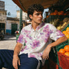 Men's Watercolor Orchid Floral Slub Cotton Short Sleeve Shirt