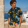 Men's Midnight Botanical Floral Slub Cotton Short Sleeve Casual Shirt