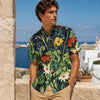 Men's Wild Garden Floral Slub Cotton Short Sleeve Casual Shirt