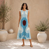 Blue Abstract Print Sleeveless A-Line Midi Dress