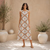 Cream Geometric Print Sleeveless A-Line Midi Dress