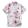 Men's White Pink Floral Slub Cotton Short Sleeve Casual Shirt