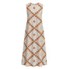 Cream Geometric Print Sleeveless A-Line Midi Dress