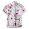 Men's White Pink Floral Slub Cotton Short Sleeve Casual Shirt