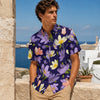 Men's Purple Floral Slub Cotton Short Sleeve Casual Shirt