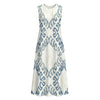 Blue Ikat Print Sleeveless Midi Dress