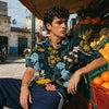 Men's Midnight Botanical Floral Slub Cotton Short Sleeve Casual Shirt