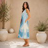 Blue Abstract Print Sleeveless A-Line Midi Dress