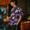 Men's Purple Floral Slub Cotton Short Sleeve Casual Shirt