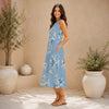 Blue Paisley Print Sleeveless A-Line Midi Dress