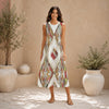 Women’s Abstract Ikat Print Sleeveless Midi Dress