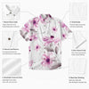 Men's White Pink Floral Slub Cotton Short Sleeve Casual Shirt