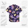 Men's Purple Floral Slub Cotton Short Sleeve Casual Shirt
