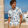 Men’s Blue Floral Print Short-Sleeve Casual Shirt