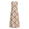 Cream Geometric Print Sleeveless A-Line Midi Dress