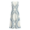 Blue Ikat Print Sleeveless Midi Dress